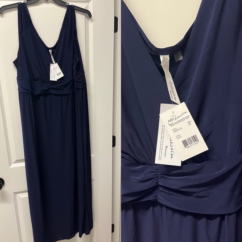 MSK Blue Ruched Sleeveless V-Neck Gown